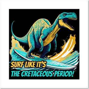 Dinosaur Surfing Funny Posters and Art